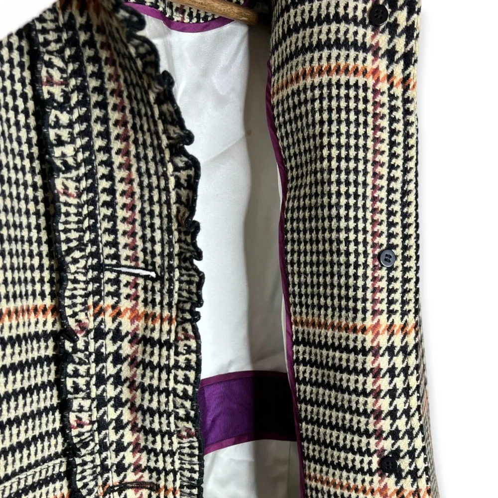 J. Crew Black and White Houndstooth Plaid Coat with Tan Accents